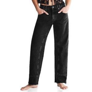 imageCicy Bell Womens Straight Leg Stretchy Jeans High Waisted Front Seam Cropped Ankle Denim Pants with PocketsBlack