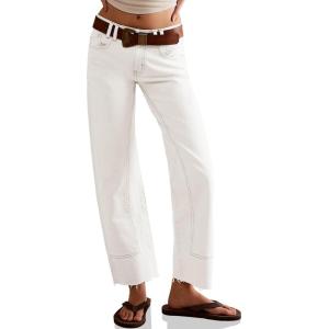 imageCicy Bell Womens Straight Leg Stretchy Jeans High Waisted Front Seam Cropped Ankle Denim Pants with PocketsWhite