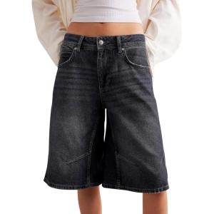 imageCicy Bell Womens Summer Wide Leg Denim Shorts Casual Loose Mid Rise Jorts Bermuda Knee Length Jeans Short PantsBlack