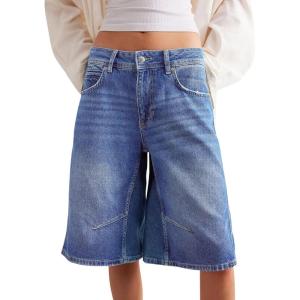 imageCicy Bell Womens Summer Wide Leg Denim Shorts Casual Loose Mid Rise Jorts Bermuda Knee Length Jeans Short PantsBlue