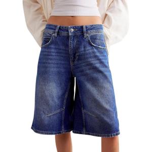 imageCicy Bell Womens Summer Wide Leg Denim Shorts Casual Loose Mid Rise Jorts Bermuda Knee Length Jeans Short PantsNavy