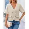 imageCicy Bell Womens Cropped Short Sleeve Blazers V Neck Button Down Lightweight Work Casual Suit JacketsBeige