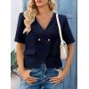 imageCicy Bell Womens Cropped Short Sleeve Blazers V Neck Button Down Lightweight Work Casual Suit JacketsDark Blue