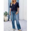 imageCicy Bell Womens Cropped Short Sleeve Blazers V Neck Button Down Lightweight Work Casual Suit JacketsDark Blue