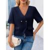 imageCicy Bell Womens Cropped Short Sleeve Blazers V Neck Button Down Lightweight Work Casual Suit JacketsDark Blue