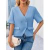 imageCicy Bell Womens Cropped Short Sleeve Blazers V Neck Button Down Lightweight Work Casual Suit JacketsLight Blue