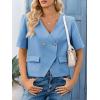imageCicy Bell Womens Cropped Short Sleeve Blazers V Neck Button Down Lightweight Work Casual Suit JacketsLight Blue