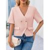 imageCicy Bell Womens Cropped Short Sleeve Blazers V Neck Button Down Lightweight Work Casual Suit JacketsLight Pink