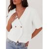 imageCicy Bell Womens Cropped Short Sleeve Blazers V Neck Button Down Lightweight Work Casual Suit JacketsWhite