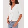 imageCicy Bell Womens Cropped Short Sleeve Blazers V Neck Button Down Lightweight Work Casual Suit JacketsWhite