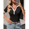 imageCicy Bell Womens Fitted V Neck Polo Shirts Summer Short Sleeve Textured TShirts Ribbed Knit Dressy Casual TopsBlack