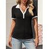 imageCicy Bell Womens Fitted V Neck Polo Shirts Summer Short Sleeve Textured TShirts Ribbed Knit Dressy Casual TopsBlack