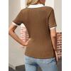 imageCicy Bell Womens Fitted V Neck Polo Shirts Summer Short Sleeve Textured TShirts Ribbed Knit Dressy Casual TopsBrown
