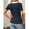imageCicy Bell Womens Fitted V Neck Polo Shirts Summer Short Sleeve Textured TShirts Ribbed Knit Dressy Casual TopsNavy