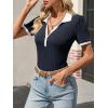 imageCicy Bell Womens Fitted V Neck Polo Shirts Summer Short Sleeve Textured TShirts Ribbed Knit Dressy Casual TopsNavy