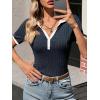 imageCicy Bell Womens Fitted V Neck Polo Shirts Summer Short Sleeve Textured TShirts Ribbed Knit Dressy Casual TopsNavy