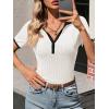 imageCicy Bell Womens Fitted V Neck Polo Shirts Summer Short Sleeve Textured TShirts Ribbed Knit Dressy Casual TopsWhite