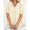 imageCicy Bell Womens Peplum Puff Sleeve Tops Dressy Casual Summer Textured Blouses V Neck Ruffle Pleated ShirtsBeige
