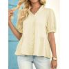 imageCicy Bell Womens Peplum Puff Sleeve Tops Dressy Casual Summer Textured Blouses V Neck Ruffle Pleated ShirtsBeige