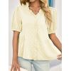 imageCicy Bell Womens Peplum Puff Sleeve Tops Dressy Casual Summer Textured Blouses V Neck Ruffle Pleated ShirtsBeige