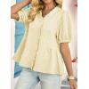 imageCicy Bell Womens Peplum Puff Sleeve Tops Dressy Casual Summer Textured Blouses V Neck Ruffle Pleated ShirtsBeige
