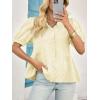 imageCicy Bell Womens Peplum Puff Sleeve Tops Dressy Casual Summer Textured Blouses V Neck Ruffle Pleated ShirtsBeige
