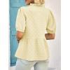 imageCicy Bell Womens Peplum Puff Sleeve Tops Dressy Casual Summer Textured Blouses V Neck Ruffle Pleated ShirtsBeige