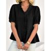 imageCicy Bell Womens Peplum Puff Sleeve Tops Dressy Casual Summer Textured Blouses V Neck Ruffle Pleated ShirtsBlack