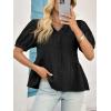 imageCicy Bell Womens Peplum Puff Sleeve Tops Dressy Casual Summer Textured Blouses V Neck Ruffle Pleated ShirtsBlack