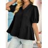 imageCicy Bell Womens Peplum Puff Sleeve Tops Dressy Casual Summer Textured Blouses V Neck Ruffle Pleated ShirtsBlack