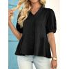 imageCicy Bell Womens Peplum Puff Sleeve Tops Dressy Casual Summer Textured Blouses V Neck Ruffle Pleated ShirtsBlack