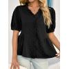 imageCicy Bell Womens Peplum Puff Sleeve Tops Dressy Casual Summer Textured Blouses V Neck Ruffle Pleated ShirtsBlack