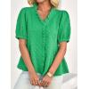 imageCicy Bell Womens Peplum Puff Sleeve Tops Dressy Casual Summer Textured Blouses V Neck Ruffle Pleated ShirtsGreen