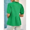 imageCicy Bell Womens Peplum Puff Sleeve Tops Dressy Casual Summer Textured Blouses V Neck Ruffle Pleated ShirtsGreen