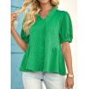 imageCicy Bell Womens Peplum Puff Sleeve Tops Dressy Casual Summer Textured Blouses V Neck Ruffle Pleated ShirtsGreen