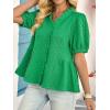 imageCicy Bell Womens Peplum Puff Sleeve Tops Dressy Casual Summer Textured Blouses V Neck Ruffle Pleated ShirtsGreen