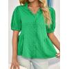 imageCicy Bell Womens Peplum Puff Sleeve Tops Dressy Casual Summer Textured Blouses V Neck Ruffle Pleated ShirtsGreen