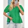 imageCicy Bell Womens Peplum Puff Sleeve Tops Dressy Casual Summer Textured Blouses V Neck Ruffle Pleated ShirtsGreen