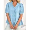 imageCicy Bell Womens Peplum Puff Sleeve Tops Dressy Casual Summer Textured Blouses V Neck Ruffle Pleated ShirtsSky Blue