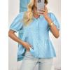 imageCicy Bell Womens Peplum Puff Sleeve Tops Dressy Casual Summer Textured Blouses V Neck Ruffle Pleated ShirtsSky Blue