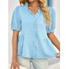 imageCicy Bell Womens Peplum Puff Sleeve Tops Dressy Casual Summer Textured Blouses V Neck Ruffle Pleated ShirtsSky Blue