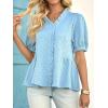 imageCicy Bell Womens Peplum Puff Sleeve Tops Dressy Casual Summer Textured Blouses V Neck Ruffle Pleated ShirtsSky Blue