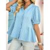 imageCicy Bell Womens Peplum Puff Sleeve Tops Dressy Casual Summer Textured Blouses V Neck Ruffle Pleated ShirtsSky Blue