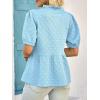 imageCicy Bell Womens Peplum Puff Sleeve Tops Dressy Casual Summer Textured Blouses V Neck Ruffle Pleated ShirtsSky Blue