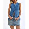 imageCicy Bell Womens Round Neck Denim Waistcoat Vest Summer Button up Jean Vest Tops Fitted Sleeveless JacketsBlue