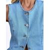 imageCicy Bell Womens Round Neck Denim Waistcoat Vest Summer Button up Jean Vest Tops Fitted Sleeveless JacketsLight Blue