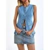 imageCicy Bell Womens Round Neck Denim Waistcoat Vest Summer Button up Jean Vest Tops Fitted Sleeveless JacketsLight Blue