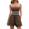 imageCicy Bell Womens Summer Spaghetti Strap Romper Sleeveless Ruffle Color Block Short Jumpsuit Smocked Vacation Beach OutfitsBrown