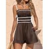 imageCicy Bell Womens Summer Spaghetti Strap Romper Sleeveless Ruffle Color Block Short Jumpsuit Smocked Vacation Beach OutfitsBrown