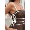 imageCicy Bell Womens Summer Spaghetti Strap Romper Sleeveless Ruffle Color Block Short Jumpsuit Smocked Vacation Beach OutfitsBrown